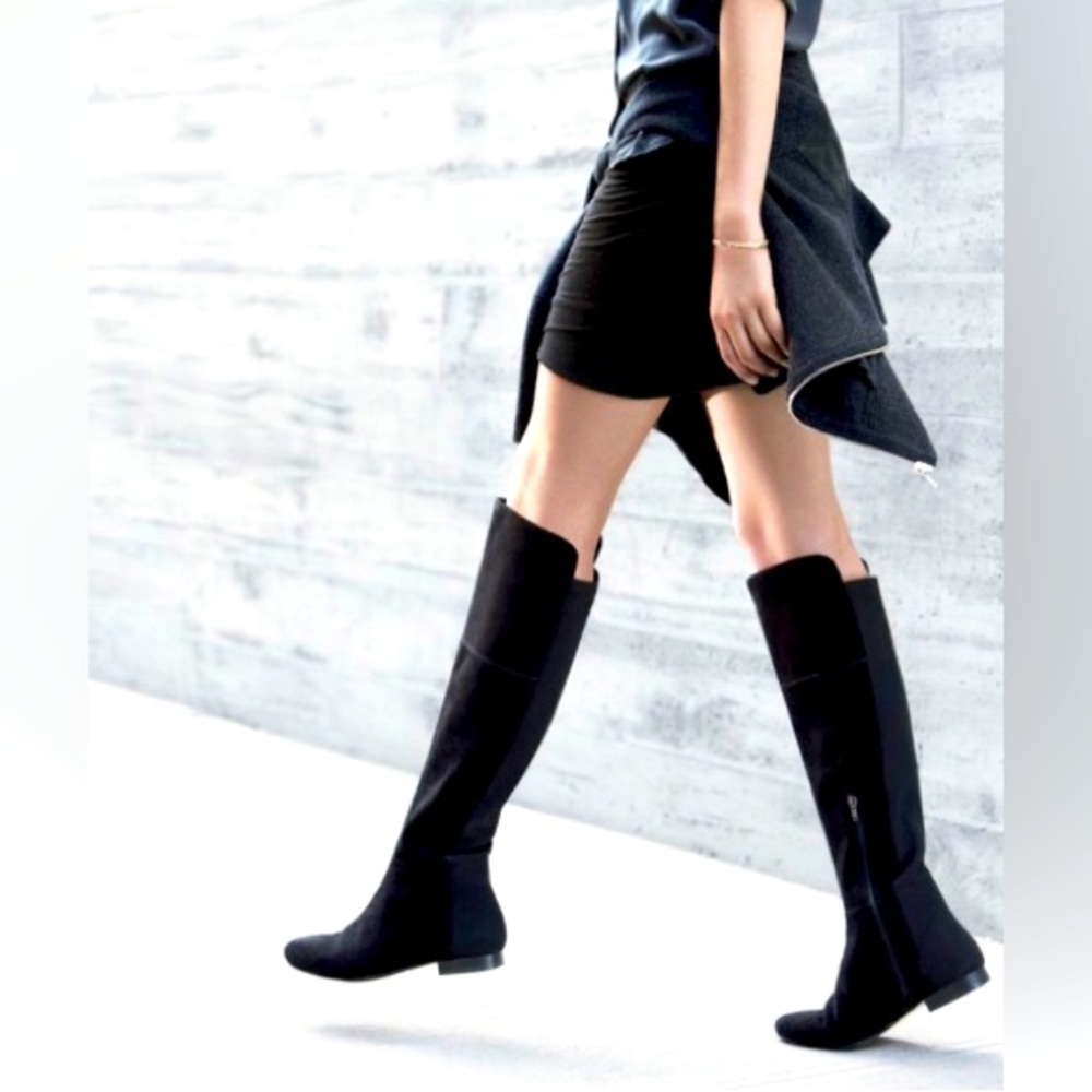 Banana Republic Suede Knee High Boots Side Zipper Fabric Back Panel Sz 7.5